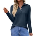 thumbnail image 1 of Women's Long Sleeve Polo Shirt Classic Button Down Collar Golf Top for Casual & Work Spring Blouses Navy L, 1 of 4