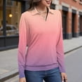 thumbnail image 1 of Women's Long Sleeve Polo Shirts Casual Gradient Color V Neck Tops Fall Collar Ladies Tunics Tees Pink L, 1 of 4