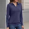 thumbnail image 1 of Women's Long Sleeve Polo Shirts Casual Solid Color V Neck Tops Fall Collar Ladies Tunics Tees Navy XL, 1 of 4