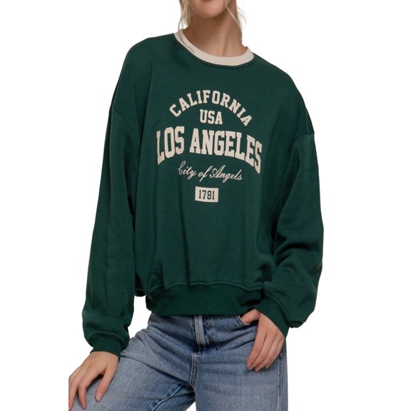 Women's Long Sleeve Printed Oversized Varsity Sweatshirt ? Inner Fleece French Terry