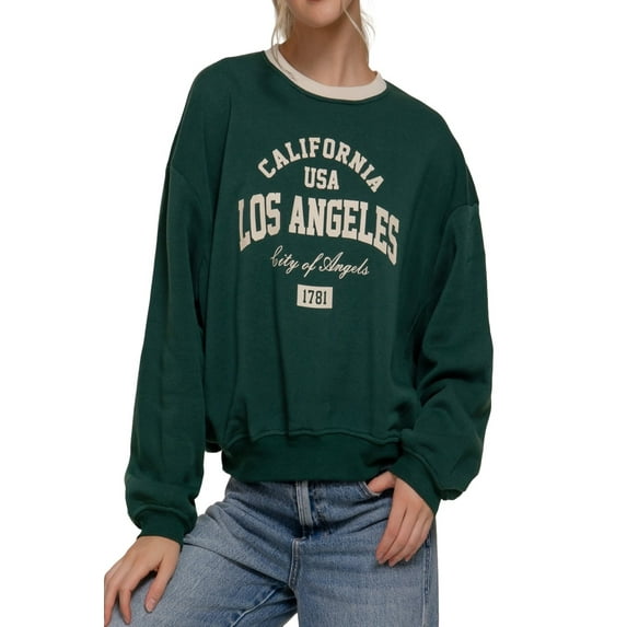 Women's Long Sleeve Printed Oversized Varsity Sweatshirt ? Inner Fleece French Terry