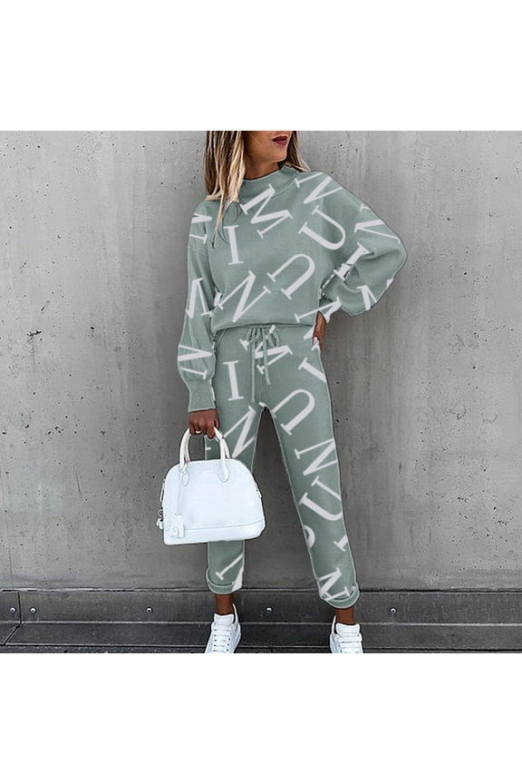 Women's Long Sleeve Printed Pullover Tops And Drawstring Joggers 2 Piece Suit Ladies Jumpsuits Dressy Luge Suit Pant Christmas Sweatpants Women Jumpsuit Party Ladies Formal Pant Suits Thermal Overalls