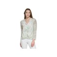 thumbnail image 1 of Women's Long Sleeve Printed V-Neck Blouse Celadon Combo XS, 1 of 1