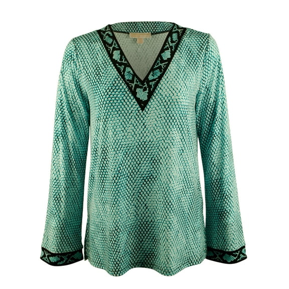 Women's Long Sleeve Printed V-Neck Tunic Top