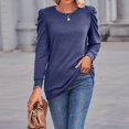 thumbnail image 1 of Women’s Long Sleeve Puff Shoulder Top Round Neck Loose Fit Casual Fashion Shirt Elegant Solid Color Blouse, 1 of 5