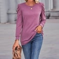 thumbnail image 1 of Women’s Long Sleeve Puff Shoulder Top Round Neck Loose Fit Casual Fashion Shirt Elegant Solid Color Blouse, 1 of 5