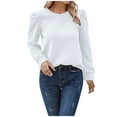 thumbnail image 1 of Women's Long Sleeve Puff Sleeve Knit Pullover Sweater Casual Solid Color Crew Neck Tops Loose Texture Knit Sweater Tops, 1 of 7