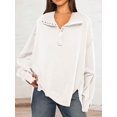 thumbnail image 1 of Women's Long Sleeve Pullover Hoodie with Button Neck and Raw Hem Detail - X Large, White, 1 of 7