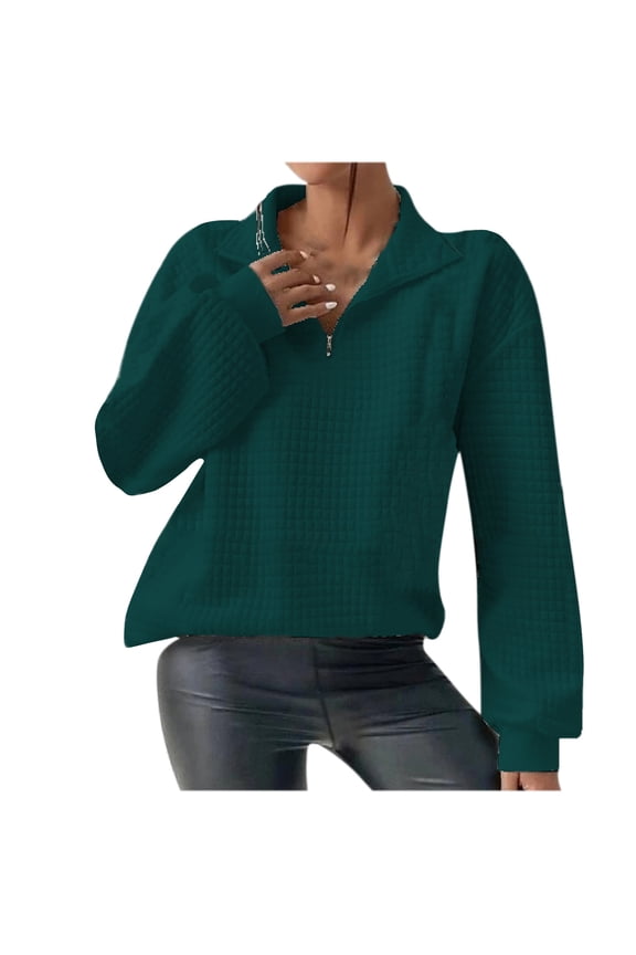 Women's Long Sleeve Pullover Sweatshirt 1/4 Zipper Up Fold Over Collar Henley Tops 2024 Fall Clothes