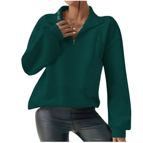 Women's Long Sleeve Pullover Sweatshirt 1/4 Zipper Up Fold Over Collar Henley Tops 2024 Fall Clothes