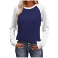 thumbnail image 1 of Women's Long Sleeve Raglan T Shirt Casual Color Block Crewneck Tee Pullover Tops Navy 2XL, 1 of 7