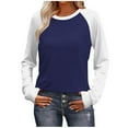 thumbnail image 1 of Women's Long Sleeve Raglan T Shirt Casual Color Block Crewneck Tee Pullover Tops Navy 2XL, 1 of 7