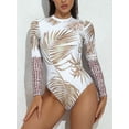 thumbnail image 1 of Women's Long Sleeve Rash Guard One Piece Swimsuit Back Zip High Cut Swimwear, 1 of 6