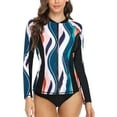 thumbnail image 1 of Women's Long Sleeve Rash Guard Top Zip Front Sun Protection Swim Shirt, 1 of 6