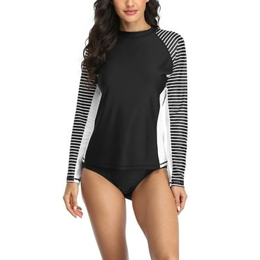 Women's Long Sleeve Rash Guard UPF 50+ Striped Swim Shirts