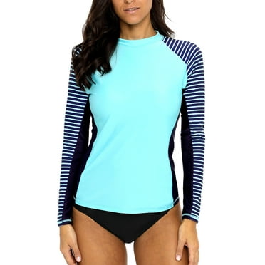 Women's Long Sleeve Rash Guard UPF 50  Striped Swim Shirts