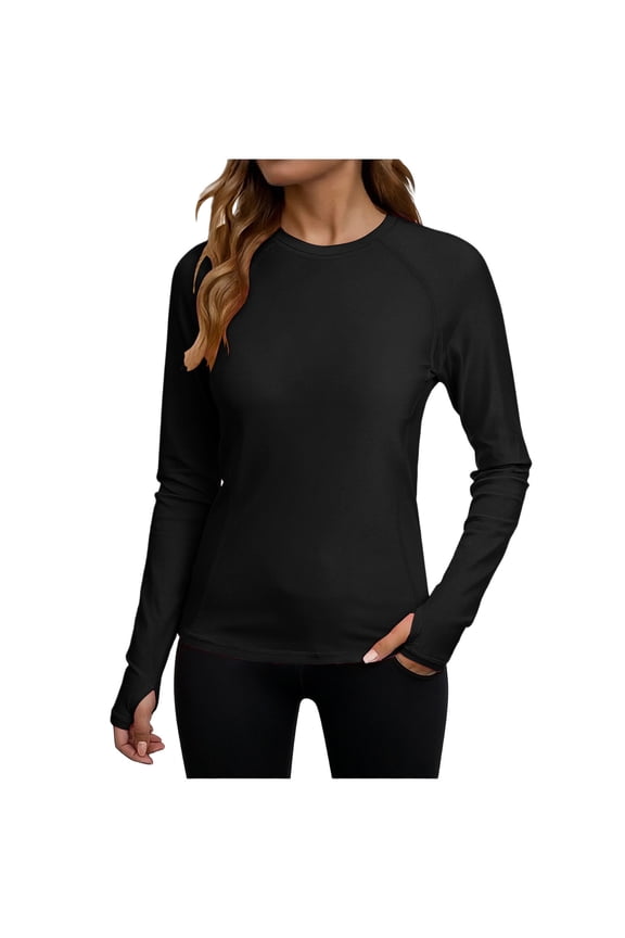 Women's Long Sleeve Rash Guard with Thumb Holes 40+ UPF Protection Training Tee Cooling Tunic Workout Tops