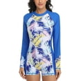 thumbnail image 1 of Women's Long Sleeve Rashguard Boyshort One Piece Swimsuits Zip Up Swimsuit, 1 of 6