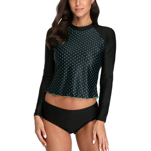 Women's Long Sleeve Rashguard Point Print Swim Shirt Top UPF 50 