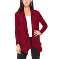 thumbnail image 1 of Moa Collection Women's Long Sleeve Relaxed Loose Fit Draped Neck Open Front Waist Length Solid Cardigan, 1 of 6
