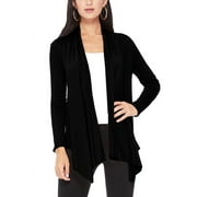 Moa Collection Womens Long Sleeve Relaxed Loose Fit Draped Neck Open Front Waist Length Solid Cardigan