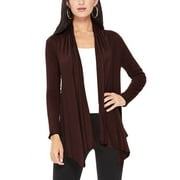 FASHIONSTREAM Moa Collection Women's Long Sleeve Relaxed Loose Fit Draped Neck Open Front Waist Length Solid Cardigan