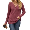 thumbnail image 1 of Women’s Long Sleeve Ribbed Knit Henley Top with Button Detail V Neck Casual Pullover Tunic Sweater Shirt, 1 of 4