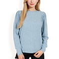 thumbnail image 1 of Women's Long Sleeve Ribbed Knit Sweater with Gathered Shoulders - Small, Blue, 1 of 6