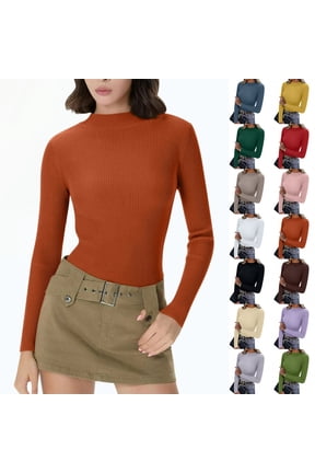 Women's Long Sleeve Ribbed Knit Turtleneck Sweater, Slim Fit Thermal Base Layer Top, 14 Colors