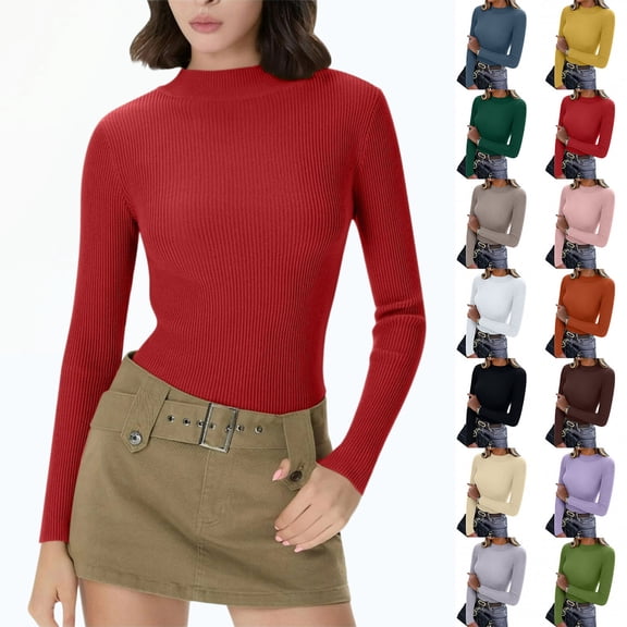 Women's Long Sleeve Ribbed Knit Turtleneck Sweater, Slim Fit Thermal Base Layer Top, 14 Colors