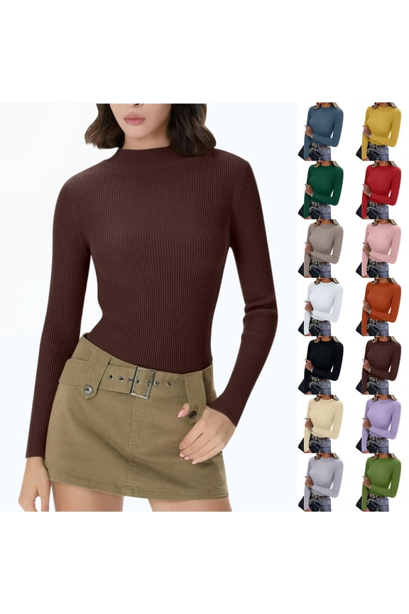 Women's Slim Fit Ribbed Knit Turtleneck Sweater - Thermal Base Layer Top (Available in 14 Colors)