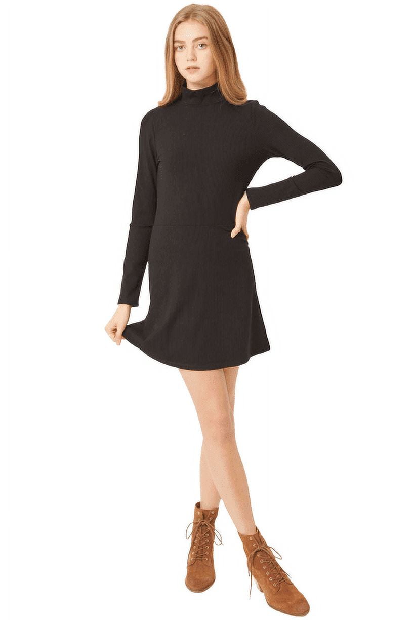 ◆LCDC◆ SUSPENDERS RIBBED KNIT DRESS LCCWACKO29010 Women's Long Sleeve Ribbed Mock-neck Knit Dress, Black L