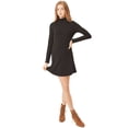 thumbnail image 1 of Women's Long Sleeve Ribbed Mock-neck Knit Dress, Black S, 1 of 1