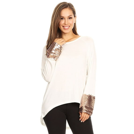 Women’s Long Sleeve Rose Gold Sparkle Sequin Cuff Tunic Top