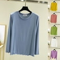 thumbnail image 1 of Women's Long Sleeve Round Neck Basic Tee Tops Shirts Blouses Solid Color Loose Fit Casual Daily Wear Work Office Vacation Fashion Essential Gift for Ladies | CSEONE,Blue L, 1 of 9