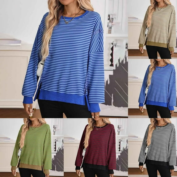 Women's Long Sleeve Round Neck Blouse Tops Shirts Solid Color Casual Loose Fit Pullover Soft Comfortable Business Casual Work Office Vacation Travel Fashion Essential Gift for Women