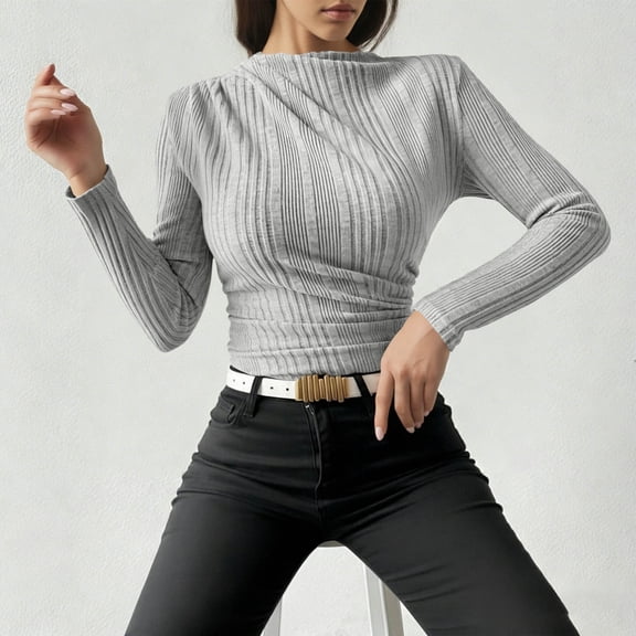 Women's Long Sleeve Round Neck Blouse with Hem Velvet Detail and Loose Fit for Casual Wear