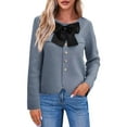thumbnail image 1 of Women's Long Sleeve Round Neck Knitted Sweater Coat Buttoned crop Sweater Cardigan, 1 of 6