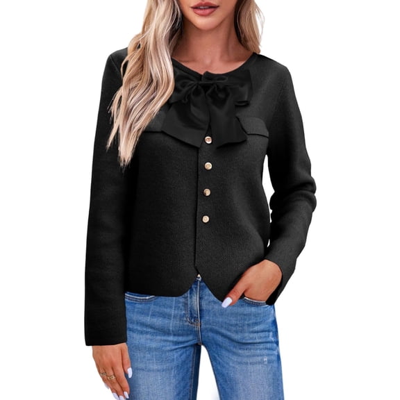 Women's Long Sleeve Round Neck Knitted Sweater Coat Buttoned crop Sweater Cardigan
