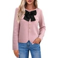 thumbnail image 1 of Women's Long Sleeve Round Neck Knitted Sweater Coat Buttoned crop Sweater Cardigan, 1 of 6