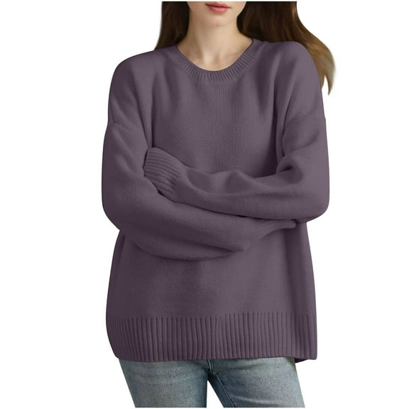 Women's Long Sleeve Round Neck Knitted Sweater Pullover Casual Comfort Top Soft Warm Daily Wear Use