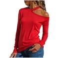 thumbnail image 1 of Women's Long Sleeve Round-Neck Off Shoulder Blouse Tops Solid Color Slim Fit Shirts Cutout Tops, 1 of 3