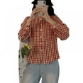 thumbnail image 1 of Women's Long Sleeve Round Neck Plaid Shirt Blouse Tops, 1 of 4