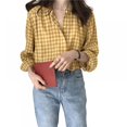 thumbnail image 1 of Women's Long Sleeve Round Neck Plaid Shirt Blouse Tops, 1 of 5