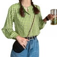 thumbnail image 1 of Women's Long Sleeve Round Neck Plaid Shirt Blouse Tops, 1 of 3