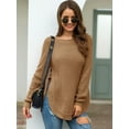 thumbnail image 1 of Women's Long Sleeve Round Neck Pullover Split Solid Color Top Round Neck Sweater On Seasonal Khaki 6(M), 1 of 1