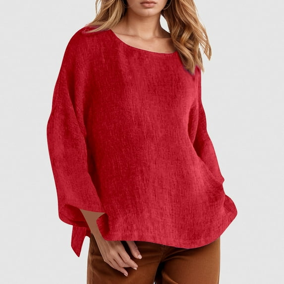 Women's Long Sleeve Round Neck Solid Color Loose Fit Casual Shirt Summer Shirts Oversized Button up Shirt Short Sleeve Tops for Women Fitted Dress Shirts for Women Graphic Shirts for Women Womens plus