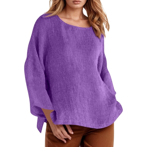 Women's Long Sleeve Round Neck Solid Color Loose Fit Casual Shirt