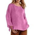 thumbnail image 1 of Women's Long Sleeve Round Neck Solid Color Loose Fit Casual Shirt, 1 of 2