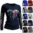 thumbnail image 1 of Women's Long Sleeve Round Neck T-Shirt with AMERICA 250th Anniversary Flag Graphic Print, Casual Independence Day Top for Patriotic Celebrations Light Gray S, 1 of 4